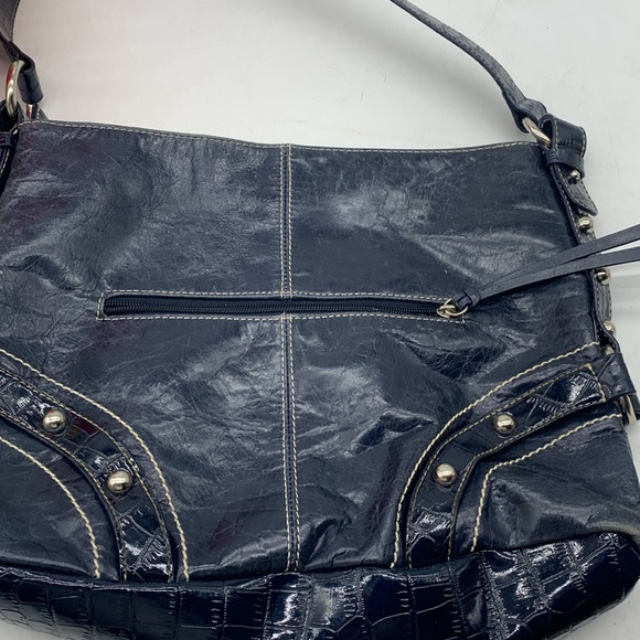 Luce gorgeous navy blue leather shoulder bag wit check lining MCB5405M - Picture 7 of 14